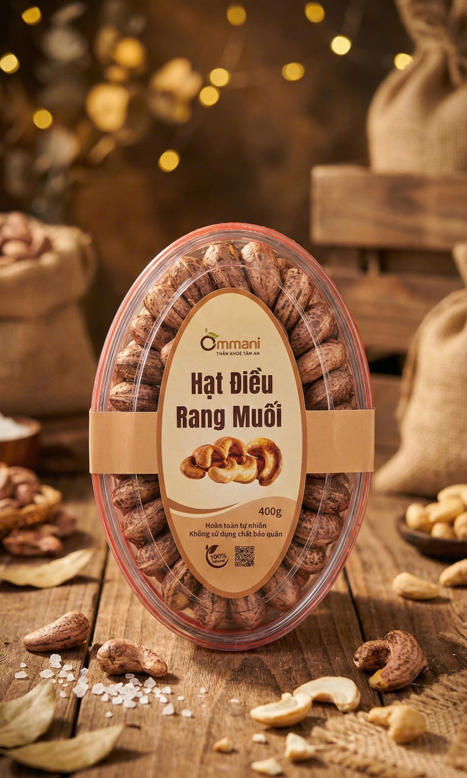 Hạt điều rang muối nguyên vỏ 400g